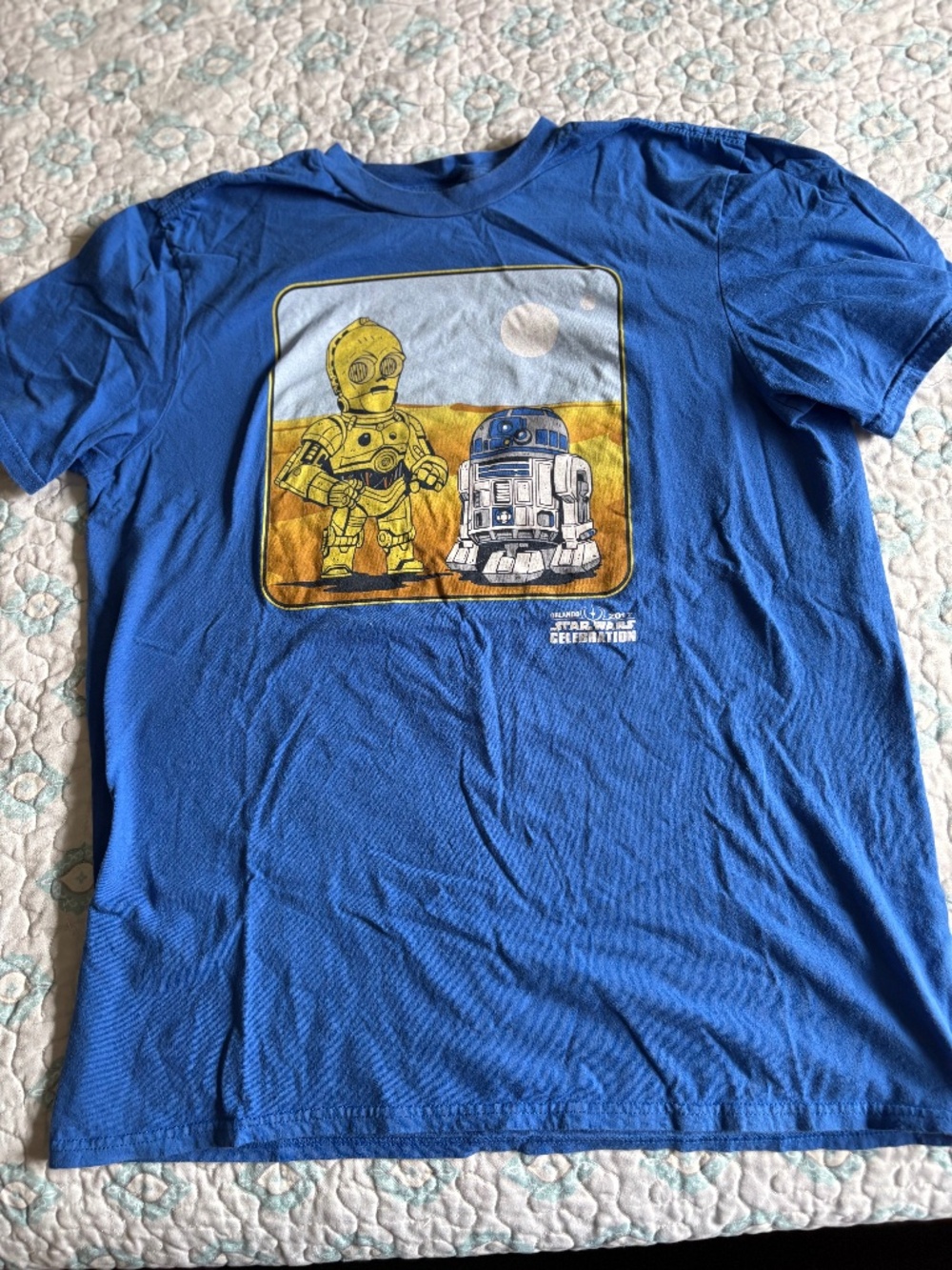 Star Wars Celebration Orlando 2017 C-3PO R2-D2 Graphic Tee Blue Large Rare